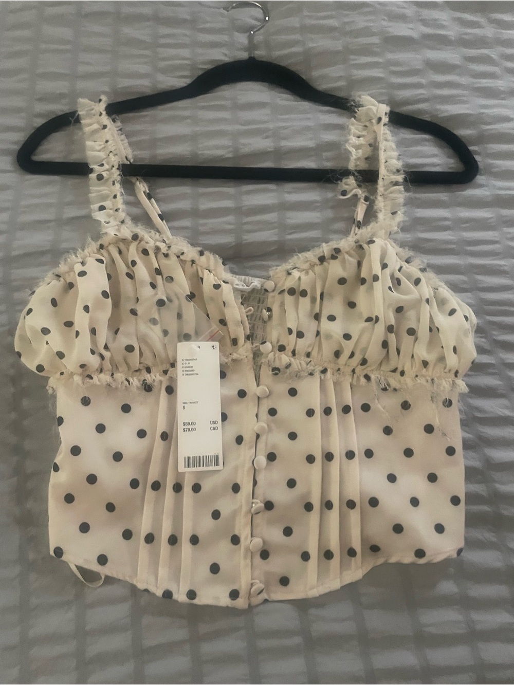 Urban Outfitters Kimchi Blue Cream Polka Dot Ruffle Bust Top